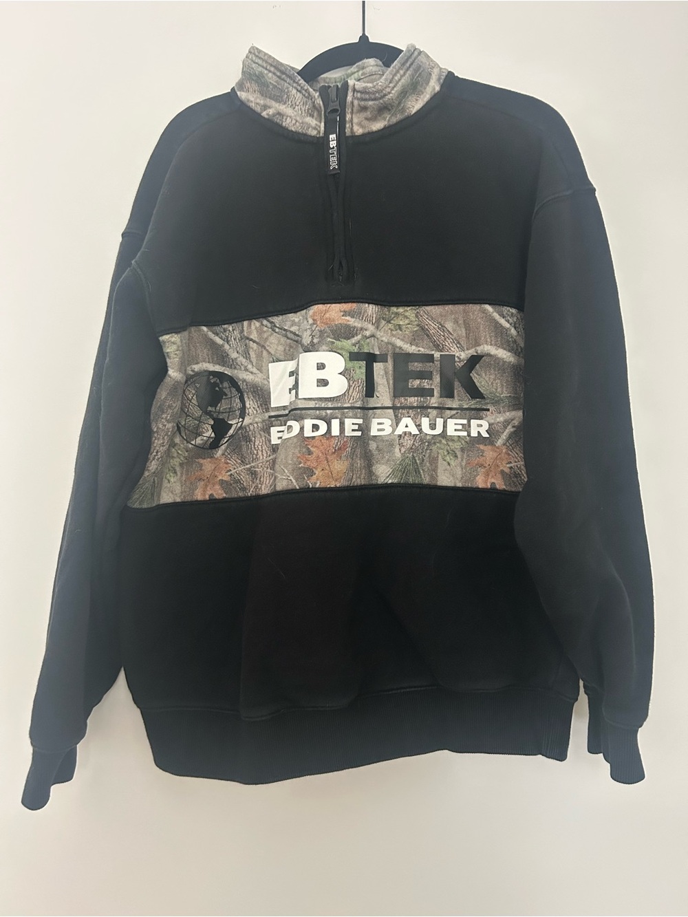 Eddie Bauer Black V-Zip Pullover with Camo Chest Panel